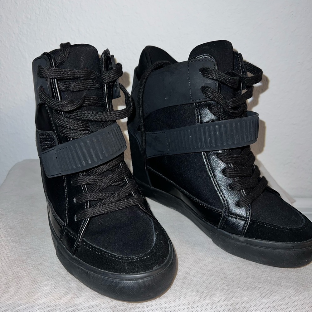Aldo Black Suede Wedge Hi-Top Sneakers